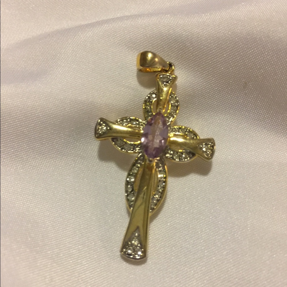 🦋14Kt Gold Plated Amethyst Cross Pendent Only